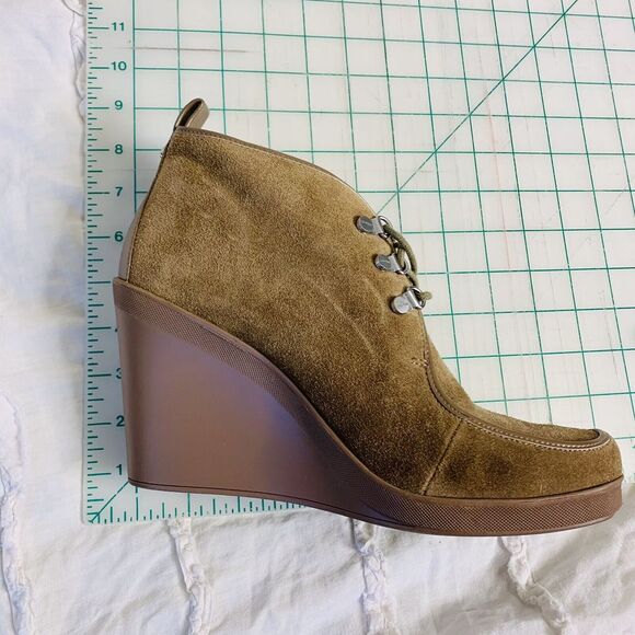 Calvin Klein (8) Penelope Wedge Booties Womens Tan Suede Lace-Up Ankle - Picture 5 of 9